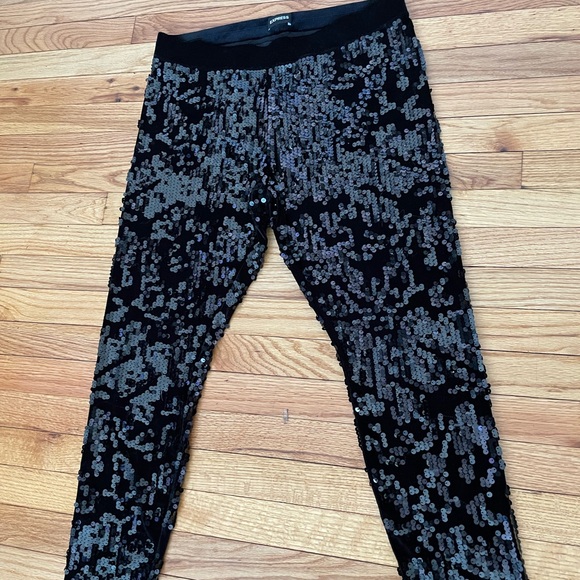 NWOT Sequin High Rise Leggings Velvet Evening Club Night out Trousers Shiny Fit - Picture 3 of 9